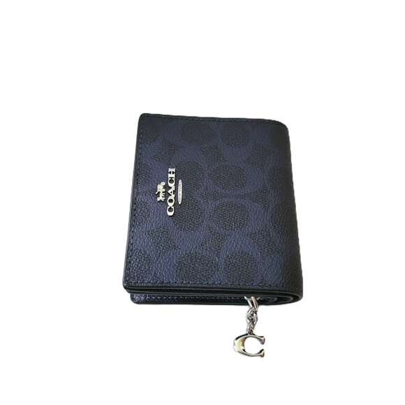 Coach CCL96 Snap Wallet Metallic Signature Small Clutch Blue Navy - Picture 4 of 7